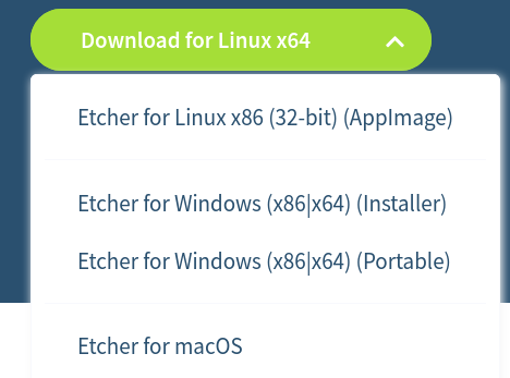 Linux USB Stick erstellen mit Balena Etcher Download Bereich auf der Homepage von Balena Etcher