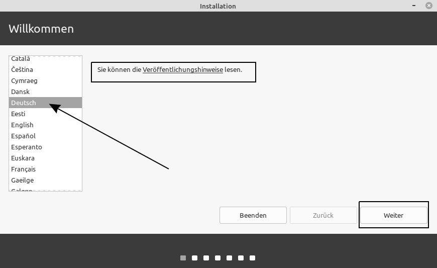 Linux Mint - Sprachauswahl