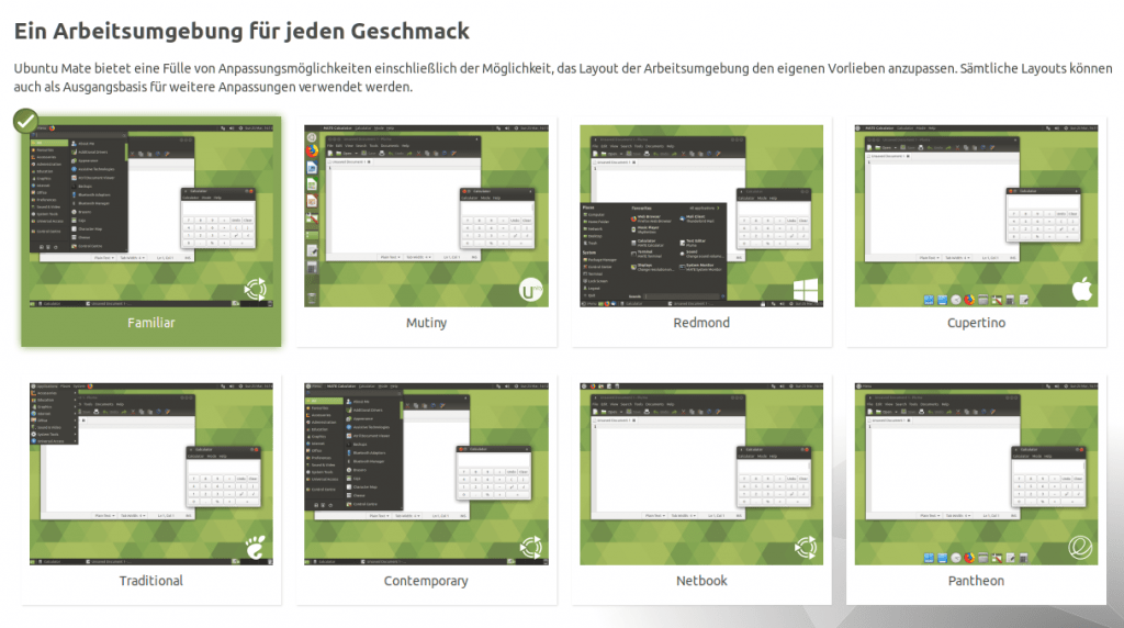 Ubuntu Mate - Arbeitsumgebung wählen